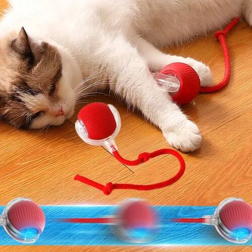 Electric Cat Ball Toys Automatic Rolling Ball Faux Tail Rech