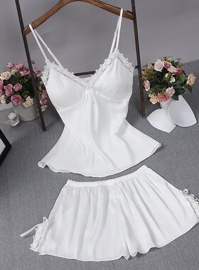 Sexy Summer Womens 2PC Robe Bath Gown Strap Top Pants Pajama