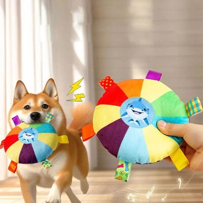 Funny Rainbow Plush Flying Saucer Dog Toys Outdoor Interacti