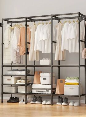 Double Row Clothes Rack Large Floor Hangers With Hanging Hoo