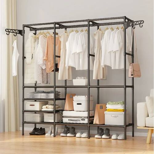 Double Row Clothes Rack Large Floor Hangers With Hanging Hoo