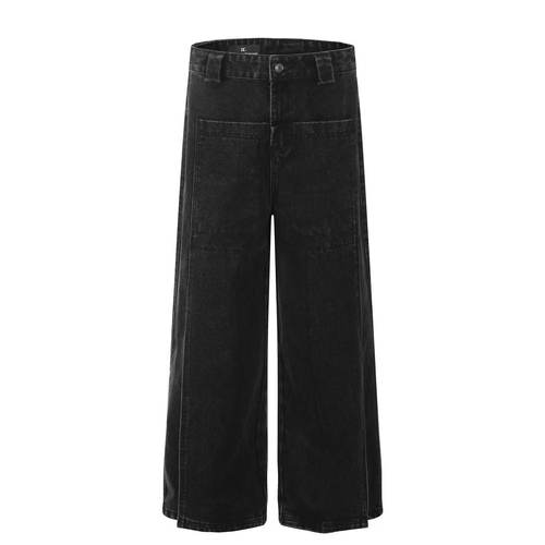 BL清美式高街设计黑色反穿大兜牛仔裤男痞帅炸街阔腿情侣裤子潮裤