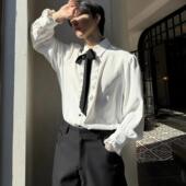 衬衫 子上男装 男简约中性风 白色长袖 气质荷叶边法式 2025春季 新款