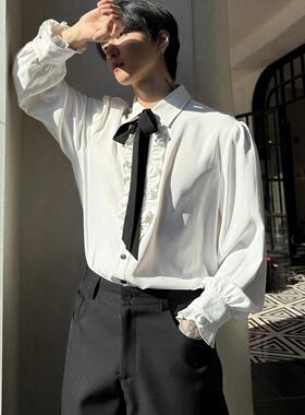 子上男装 2026春季新款白色长袖气质荷叶边法式衬衫男简约中性风