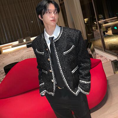 子上男装黑金小香编织亮片夹克