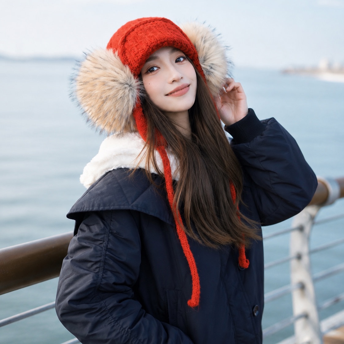 红色毛线针织帽女冬季保暖护耳包头帽可爱流西旅游羊毛雷锋帽耳罩