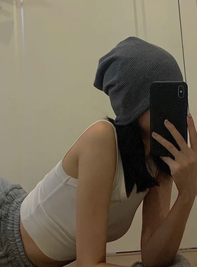 网红灰色辣妹酷潮针织春秋月子帽
