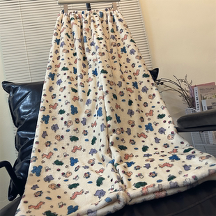 高个子加长冬季170cm阔腿睡裤女卡通可爱加厚中高腰直筒居家裤子