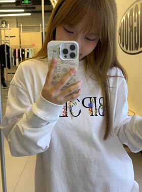 早秋chic纯棉长袖t恤女春秋款宽松慵懒风白色内搭初秋上衣打底衫