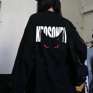 2025新款 T恤女秋季 设计感小众宽松早秋上衣 高街黑色纯棉长袖 美式