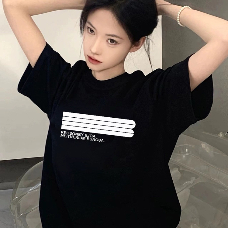 美式高街重磅黑色短袖T恤女上衣