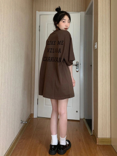 t恤女宽松韩版 夏季 咖啡色短袖 女装 纯棉小众设计感上衣ins潮牌 新款