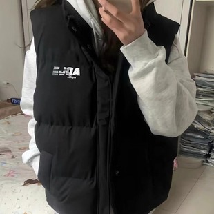 黑色棉服立领马甲女秋冬季2025新款夹棉加厚保暖宽松背心棉衣外套