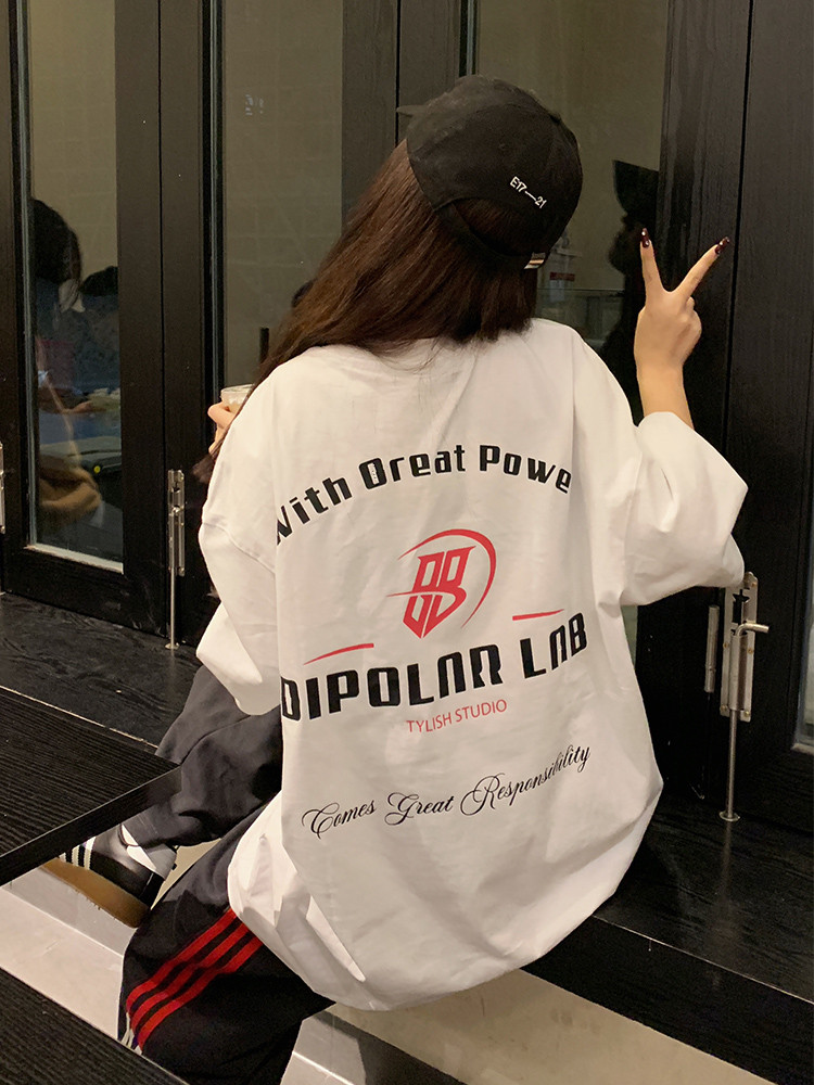 短袖美式复古夏季印花精梳棉男女