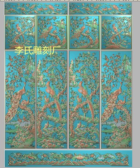 李氏雕刻厂精雕图凤凰荷花顶箱柜浮雕图风景孔雀雕刻图新花鸟顶箱