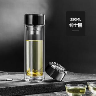 明霞双层玻璃杯男家用简约商务便携水杯透明泡茶杯子logo爆款