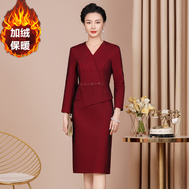 秋冬大码显瘦喜婆婆礼服连衣裙