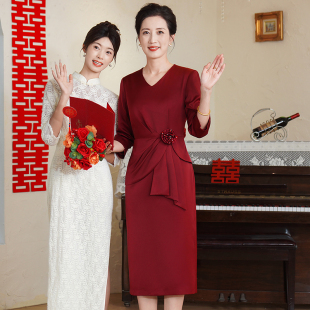 高端轻奢洋气婚礼妈妈礼服宴会裙子显瘦遮肚子喜婆婆婚宴装连衣裙