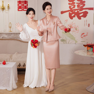 高端新中式喜婆婆婚宴装礼服婚礼妈妈装旗袍气质两件套连衣裙春夏