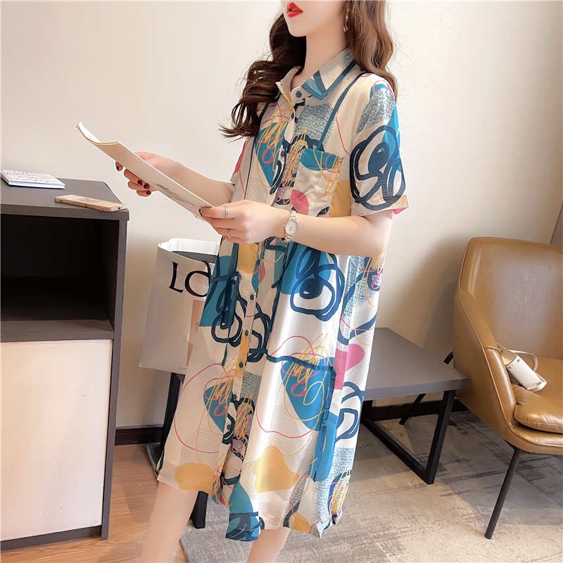 雪纺衬衫连衣裙女大码2023新款胖mm夏装时尚遮肚显瘦甜美女生裙子