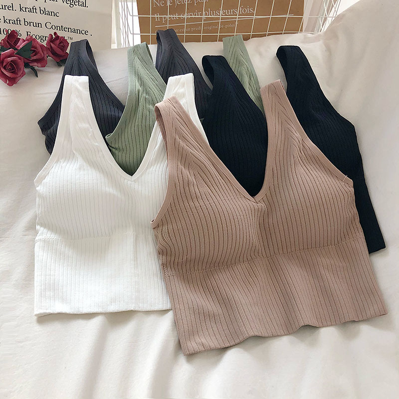 新款四季风N1少女美背吊带运动文胸纯色坑条V领带胸垫背心内搭