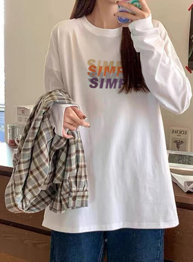 网红港风嘻哈bf大版ins长袖t恤女韩版潮宽松显瘦百搭mschf上衣服