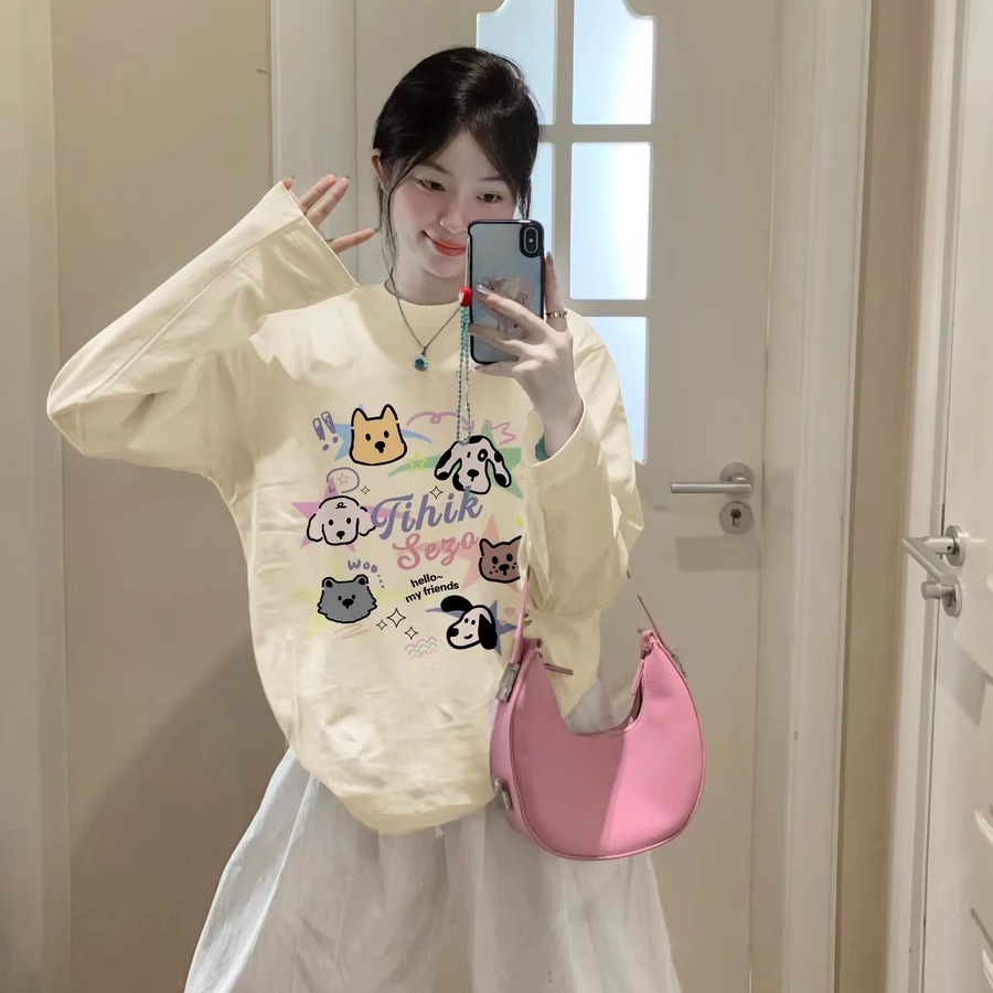 杏色正肩长袖T恤女2024早秋