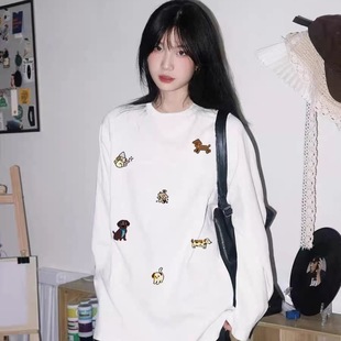 港味chic卡通复古印花长袖T恤女2025新款秋季设计感宽松上衣ins潮