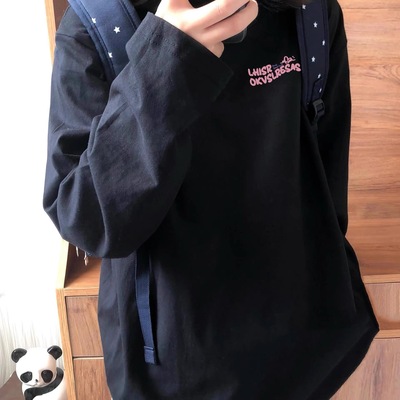 美式黑色长袖T恤女纯棉2025