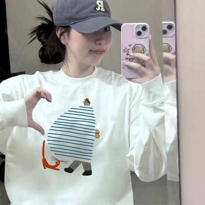 高级感白色长袖t恤女纯棉2025