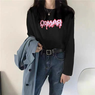 ins超火长袖t恤女初秋韩版宽松学生原宿bf风百搭chic港味上衣服潮