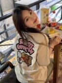 大码 美式 T恤女复古卡通减龄纯棉短袖 oversize潮ins百搭休闲上衣秋