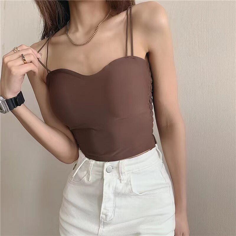 美背内衣女小胸聚拢文胸一体背心夏季冰丝抹胸无痕防走光裹胸薄款