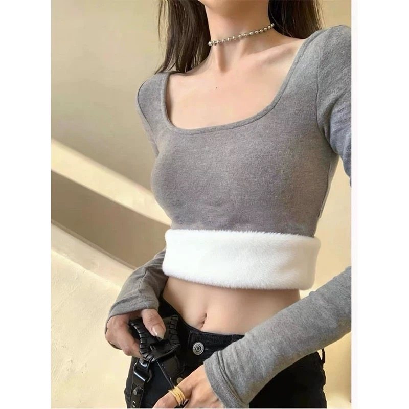 2026新款打底衫女冬季内搭加绒加厚保暖显瘦灰色长袖t恤u领小上衣,女装/女士精品,T恤,淘宝优惠券,粉丝福利购,淘宝优惠卷