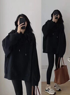 overszie纯色卫衣女2025春秋薄款韩版连帽秋冬宽松新款上衣ins潮
