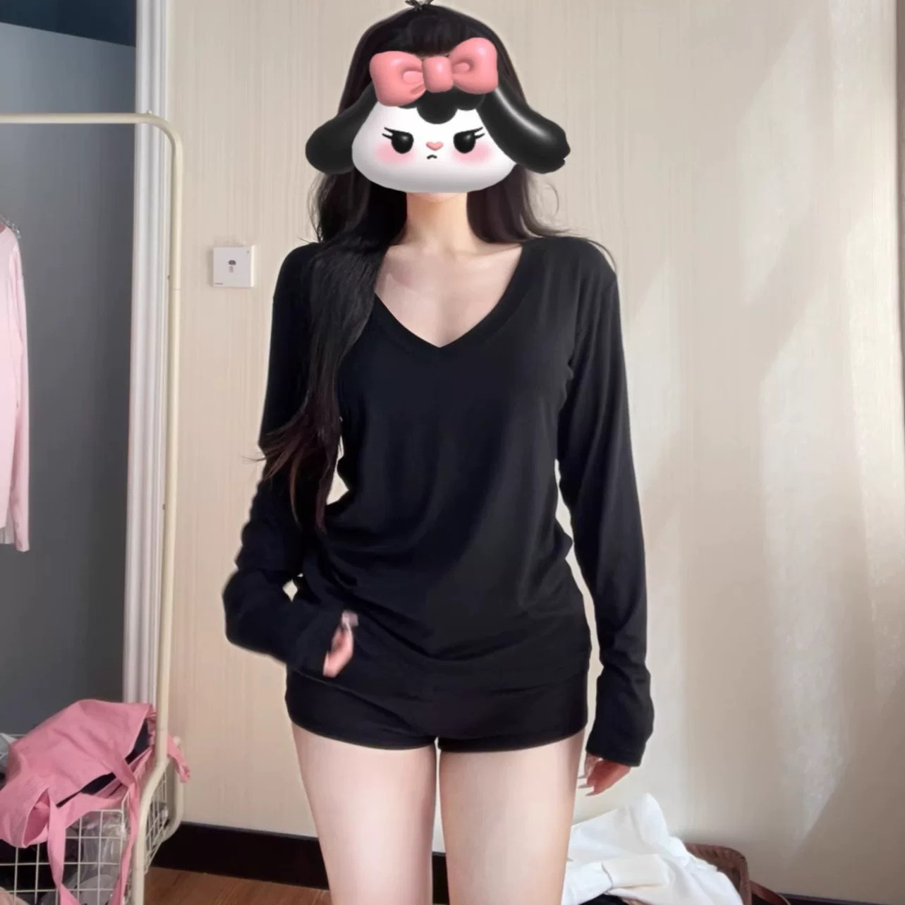 韩系v领长袖T恤女春秋2025新款