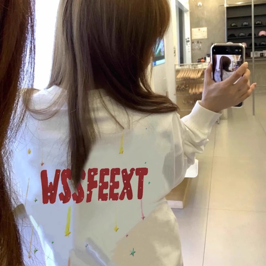 美式纯棉白色长袖T恤女春秋