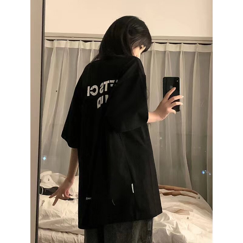 重磅纯棉正肩黑色短袖t恤女夏季宽松韩版潮牌oversize半袖上衣服
