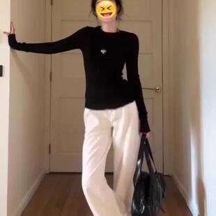内搭外穿打底衫 黑色修身 正肩显瘦基础款 圆领长袖 上衣 t恤女春秋季