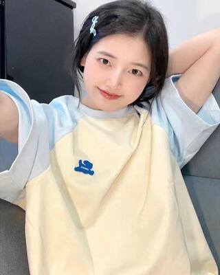 美式复古卡通撞色正肩短袖t恤女