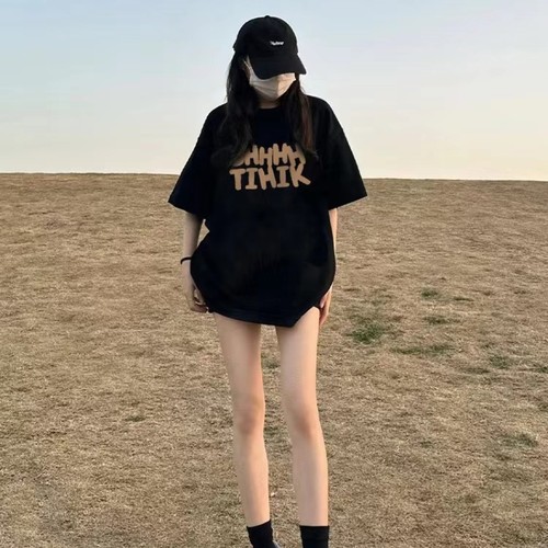 黑色正肩短袖t恤女夏季2024新款