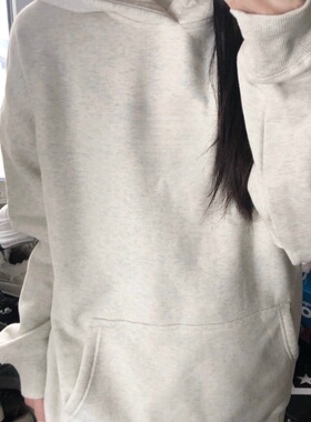 美式灰色连帽卫衣女春秋薄款oversize宽松基础款内搭打底帽衫外套