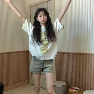 T恤女夏季 爆款 纯棉短袖 2025新款 上衣 小众设计感宽松美式 潮牌半袖