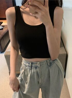 夏季吊带背心女内搭设计感小众外穿上衣打底西装针织小背心白黑色