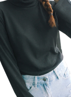 网红半高领小打底女套头短款宽松韩版加厚百搭打底衫秋冬线衣服潮