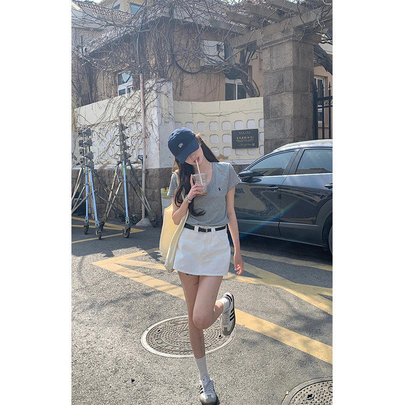 美式复古白色牛仔半身裙女2026夏季新款防走光A字包臀超短裙裤子