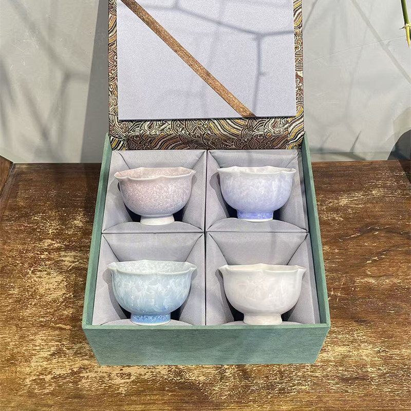 惊蛰 窑变结晶釉花口杯主人杯品茗杯陶瓷茶杯个人专用茶盏礼盒装