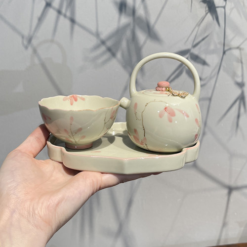 惊蛰 釉下彩手绘蝴蝶兰一壶一杯套组陶瓷茶壶茶杯一人饮茶具套装