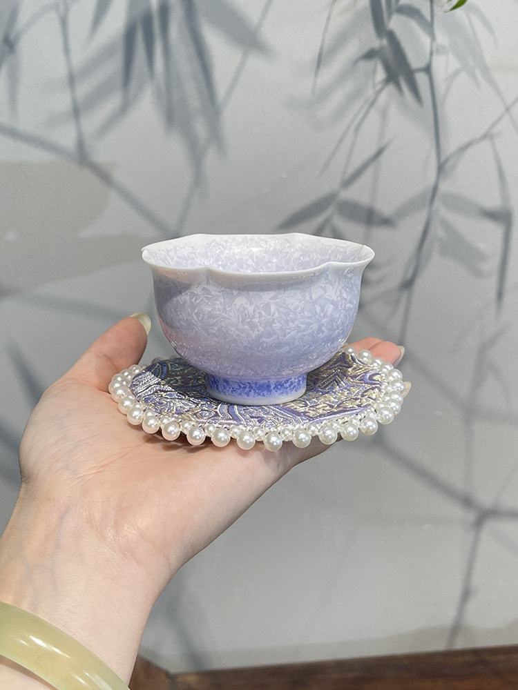 景哲窑转水晶花口大师杯品鉴杯单杯茶杯陶瓷茶杯茶具杯