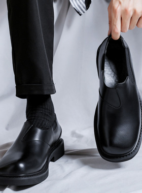 新款 方头男英伦风弹力带懒人一脚蹬大头休闲商务小皮鞋68661-R
